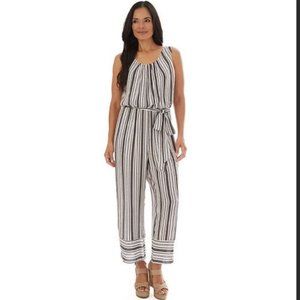 Crepon Sleeveless Jumpsuit - Black and White Stripes